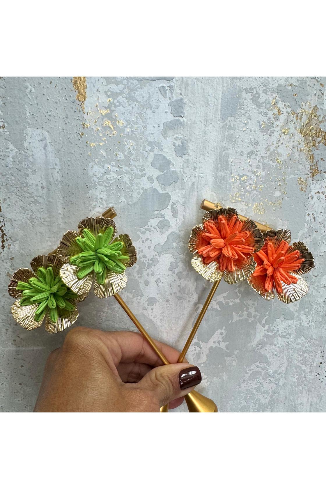 Gold Textured Floral Statement Earrings